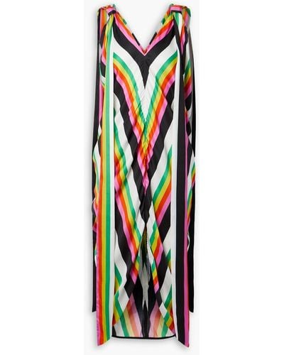 Christopher John Rogers Patio Ruched Striped Twill Midi Dress - Blue