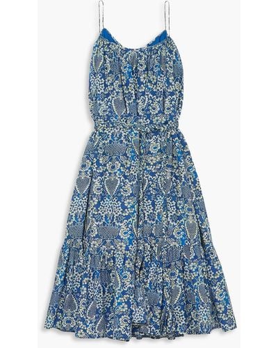 RHODE Gathered Printed Cotton Dress - Blue
