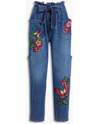RED Valentino Belted Appliquéd High-rise Tapered Jeans - Blue