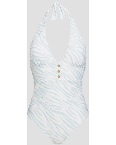 Heidi Klein Neckholder-badeanzug aus stretch-piqué mit zebraprint - Weiß
