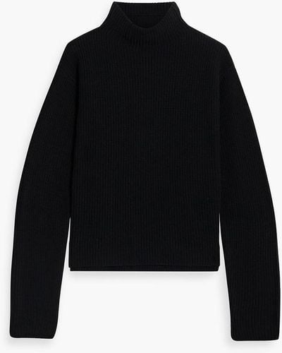 Iris & Ink Olive Ribbed Merino Wool Turtleneck Sweater - Black
