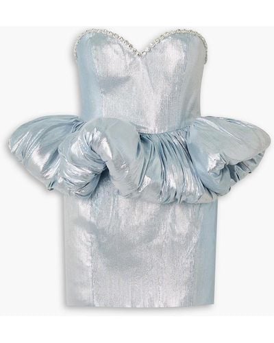 Miss Sohee Strapless Embellished Lamé Peplum Mini Dress - Blue