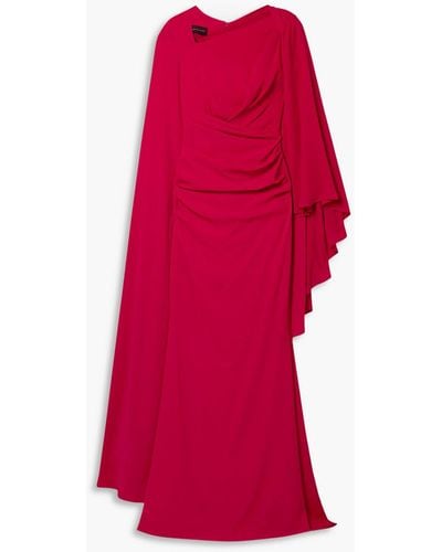 Talbot Runhof Cape-effect Draped Crepe Gown - Red