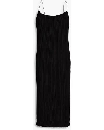 GOOD AMERICAN Plissé Crepe Midi Dress - Black