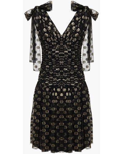Dolce & Gabbana Ruched Polka-dot Metallic Fil Coupé Silk-blend Dress - Black