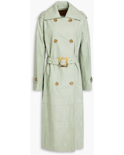 Rejina Pyo Double-breasted Belted Faux Leather Trench Coat - Green