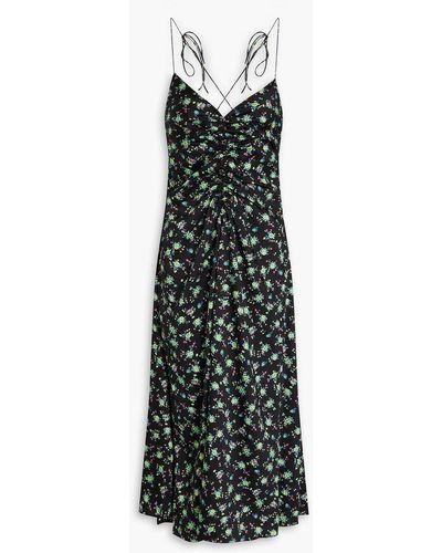 Sandro Ruched Floral-print Twill Midi Dress - Black