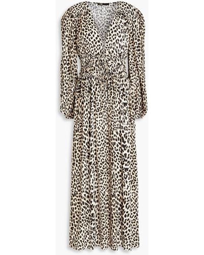 Maje Leopard-print Ilk-crepe Midi Dress - Natural