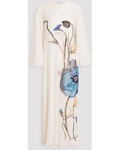 Costarellos Embroidered Silk-blend Gown - Blue