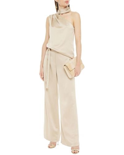 Halston Belted Satin Wide-leg Trousers - Natural