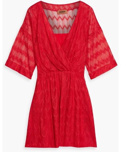 Missoni Wrap-effect Crochet-knit Silk-blend Mini Dress - Red