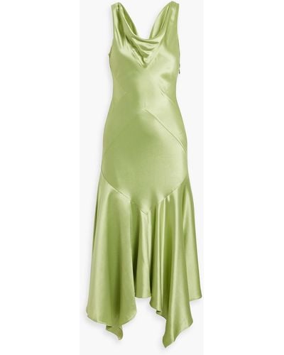 Nicholas Seline Asymmetric Draped Satin Midi Dress - Green