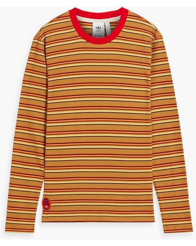 adidas Originals Ribbed Striped Cotton-blend T-shirt - Orange
