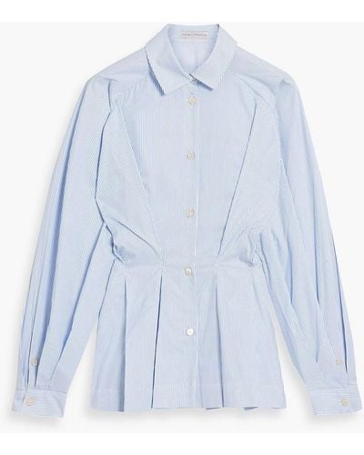 Palmer//Harding Precision Striped Cotton-poplin Peplum Shirt - Blue