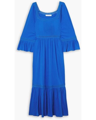 See By Chloé Crocheted Lace-trimmed Cotton-jersey Maxi Dress - Blue