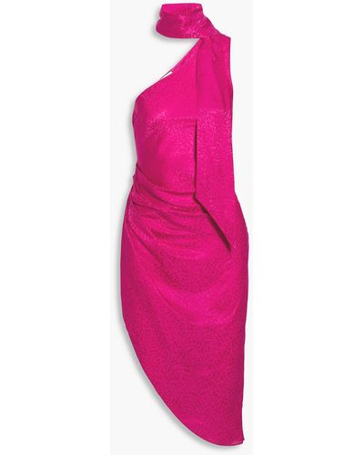 Ronny Kobo Zoey kleid aus glänzendem jacquard mit leopardenprint und asymmetrischer schulterpartie - Pink