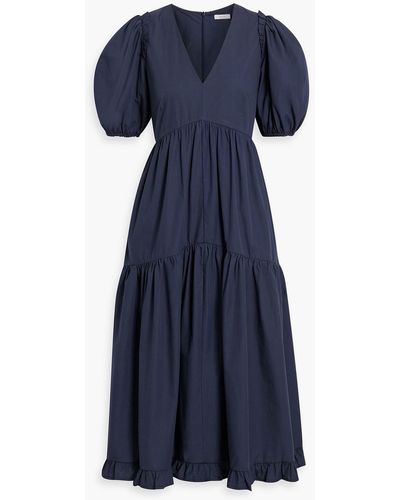 Iris & Ink Cara Tiered Organic Cotton-poplin Midi Dress - Blue