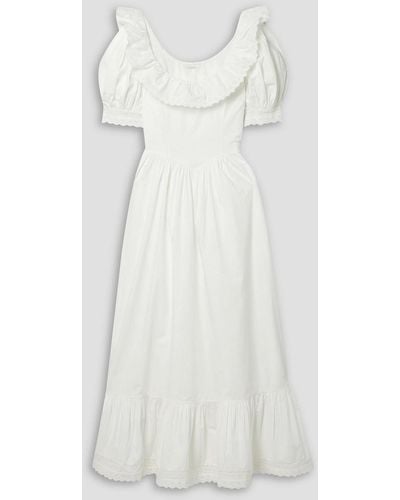 Doen Lupine Broderie Anglaise-trimmed Cotton-poplin Maxi Dress - White