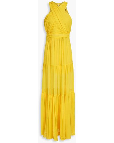 Veronica Beard Florencia Pleated Silk-crepon Halterneck Maxi Dress - Yellow