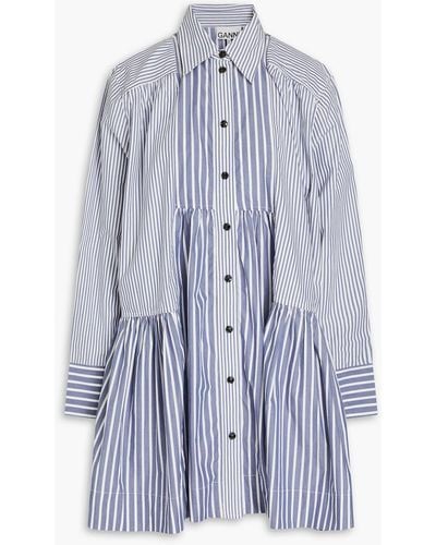Ganni Striped Cotton Shirt Dress - Blue