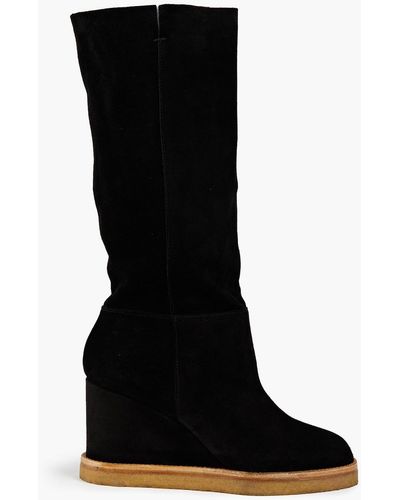 Ba&sh Cassandra Suede Wedge Boots - Black
