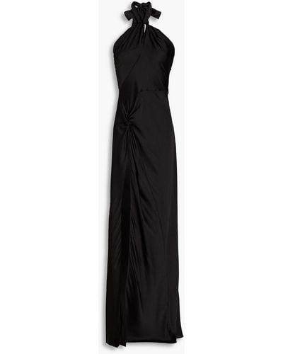 Ronny Kobo Samra Cutout Knotted Satin Maxi Dress - Black