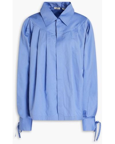 BITE STUDIOS Georgia Pleated Cotton And Silk-blend Shirt - Blue