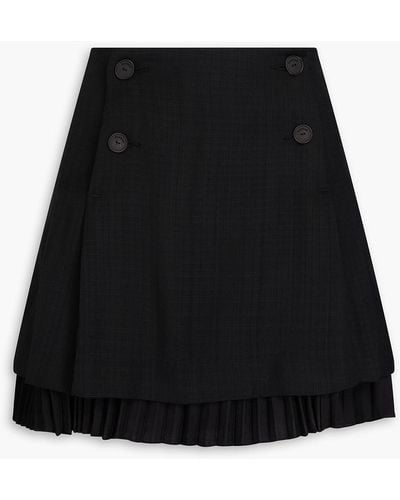 Sandro Pleated Crepe-paneled Canvas Mini Skirt - Black
