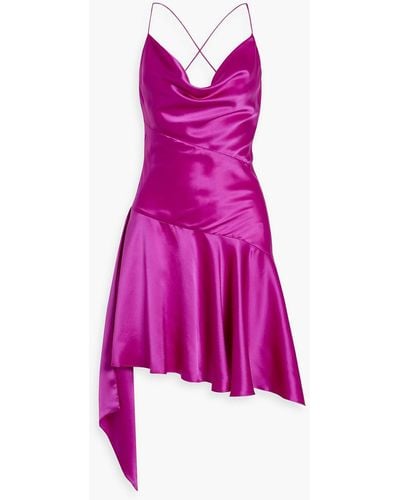 Nicholas Bitty Asymmetric Draped Silk-satin Mini Dress - Pink