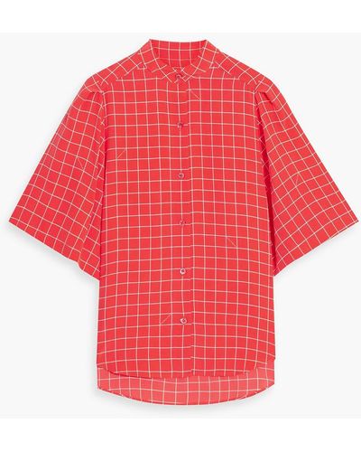 Equipment Checked Silk-crepe Blouse - Red