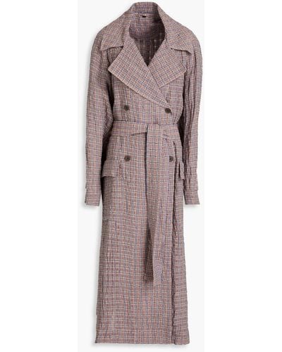 McQ Gingham Crinkled Linen And Cotton-blend Trench Coat - Brown