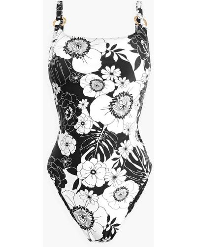 Seafolly Summer Of Love Ring-embellished Floral-print Swimsuit - White