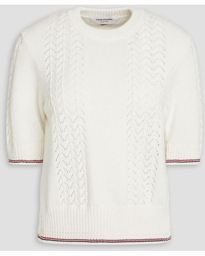 Thom Browne Pointelle-knit Cotton Sweater - Natural
