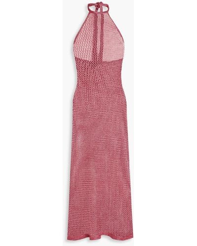 Cult Gaia Aili Metallic Crochet-knit Halterneck Midi Dress - Pink