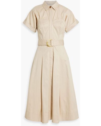 Carolina Herrera Pleated Cotton-blend Twill Midi Shirt Dress - Natural