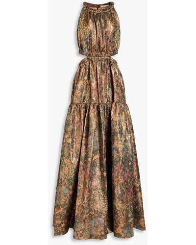 Ulla Johnson Cutout Metallic Floral-jacquard Gown - Natural