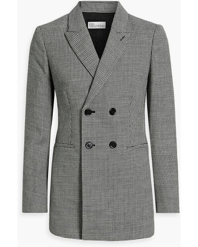 RED Valentino Double-breasted Houndstooth Wool-tweed Blazer - Gray