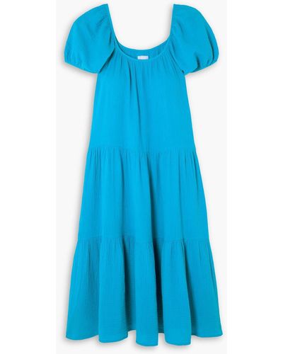 Honorine Pamela Tiered Gathered Cotton-gauze Midi Dress - Blue