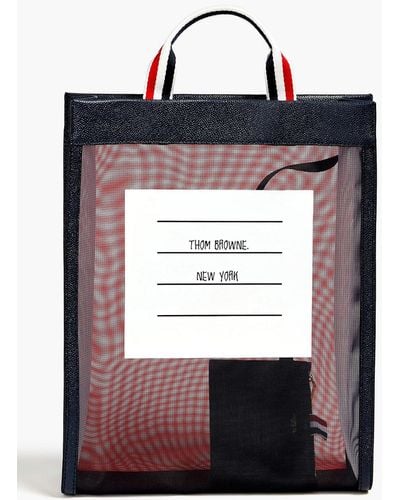 Thom Browne Leather-trimmed Printed Mesh Tote - Blue
