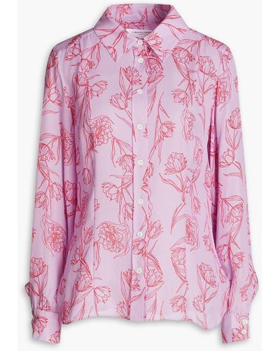 Carolina Herrera Floral-print Silk Crepe De Chine Shirt - Pink