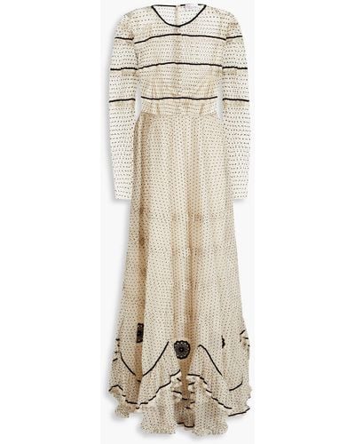 RED Valentino Lace-trimmed Flocked Tulle Maxi Dress - Natural