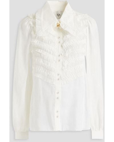 Aje. Odette Chevron Linen And Silk-blend Shirt - White