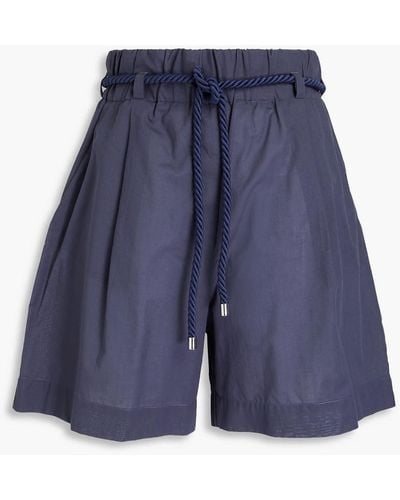 Emporio Armani Belted Pleated Cotton-mousseline Shorts - Blue