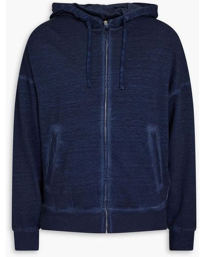 120% Lino Faded Linen And Cotton-blend French Terry Hoodie - Blue
