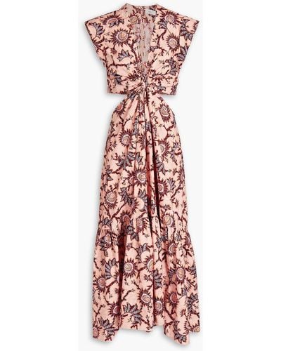 A.L.C. Cutout Gathered Floral-print Cotton Midi Dress - Pink