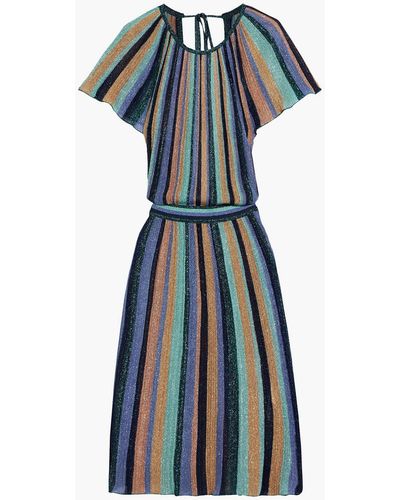 M Missoni Open-back Metallic Striped Crochet-knit Dress - Blue