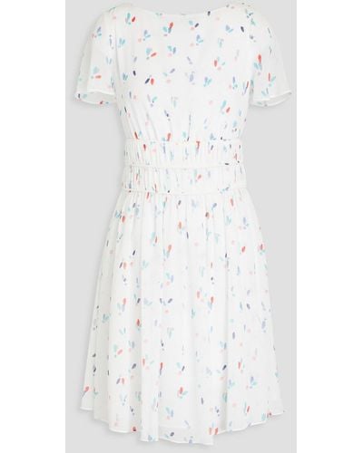 Emporio Armani Gathered Printed Crepon Mini Dress - White
