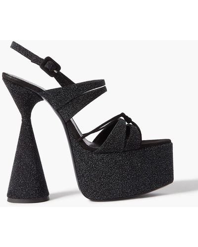 D'Accori Belle Glittered Leather Platform Sandals - Black