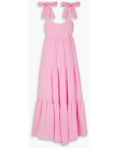 Honorine Marguerite Tiered Cotton-seersucker Maxi Dress - Pink