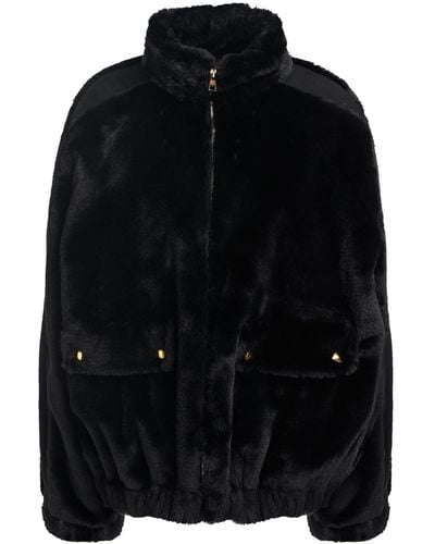 Love Moschino Appliquéd Faux Fur Jacket - Black